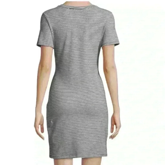 THEORY KNOT TEE DRESS BLACK AND WHITE RUBRIC STRIPE SIZE MEDIUM NWOT - Picture 3 of 10